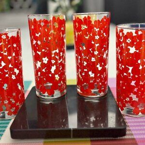 MCM Cerve Italy Highball Glasses - Set of 4 Floral Tumblers